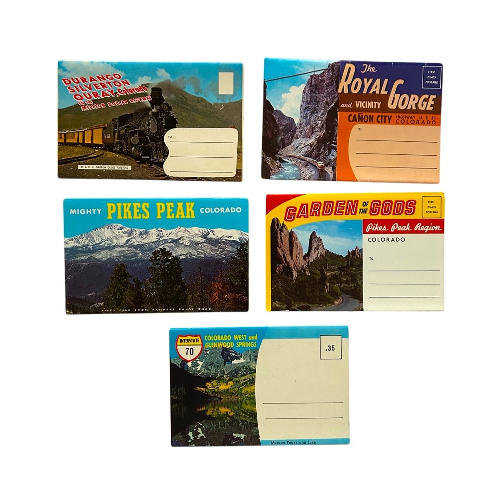 5 Vintage Foldout Postcard View Books Colorado Pikes Peak Glenwood Springs GUC